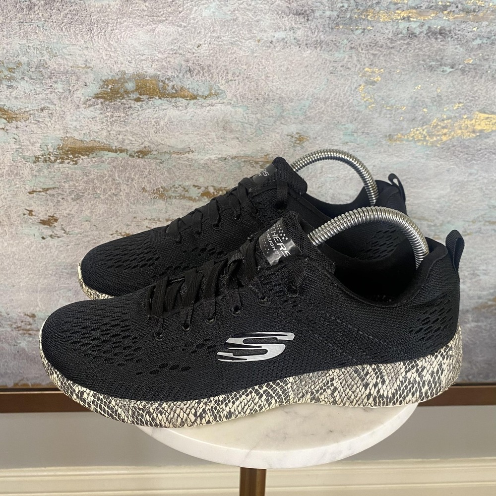 Skechers Lite-Weight Shoes Womens Size 9 Black Animal Print Sneakers SN 12737